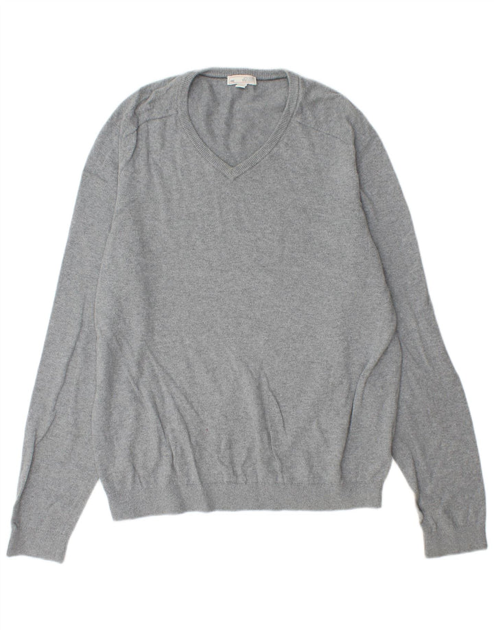 Gap Herren-Pullover mit V-Ausschnitt, groß, aus grauer Baumwolle