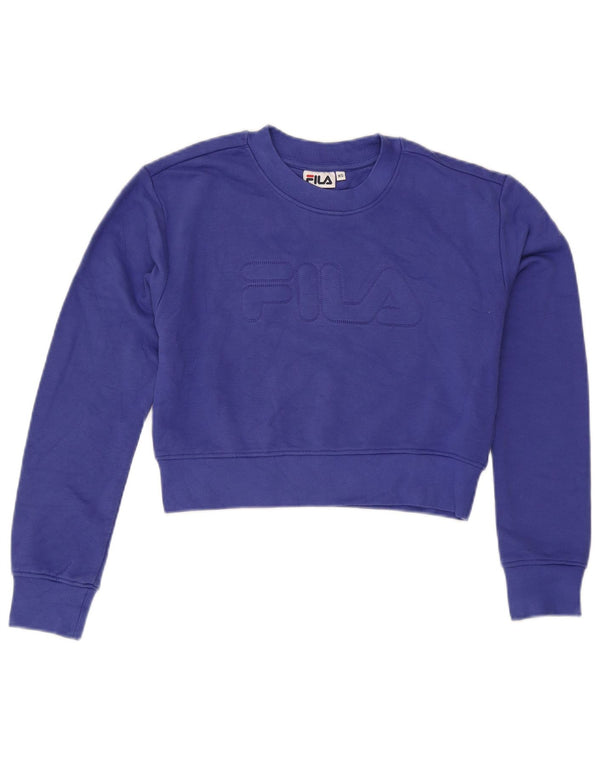 Fila Damen Graphic Crop Sweatshirt Pullover UK 6 XS Lila Baumwolle