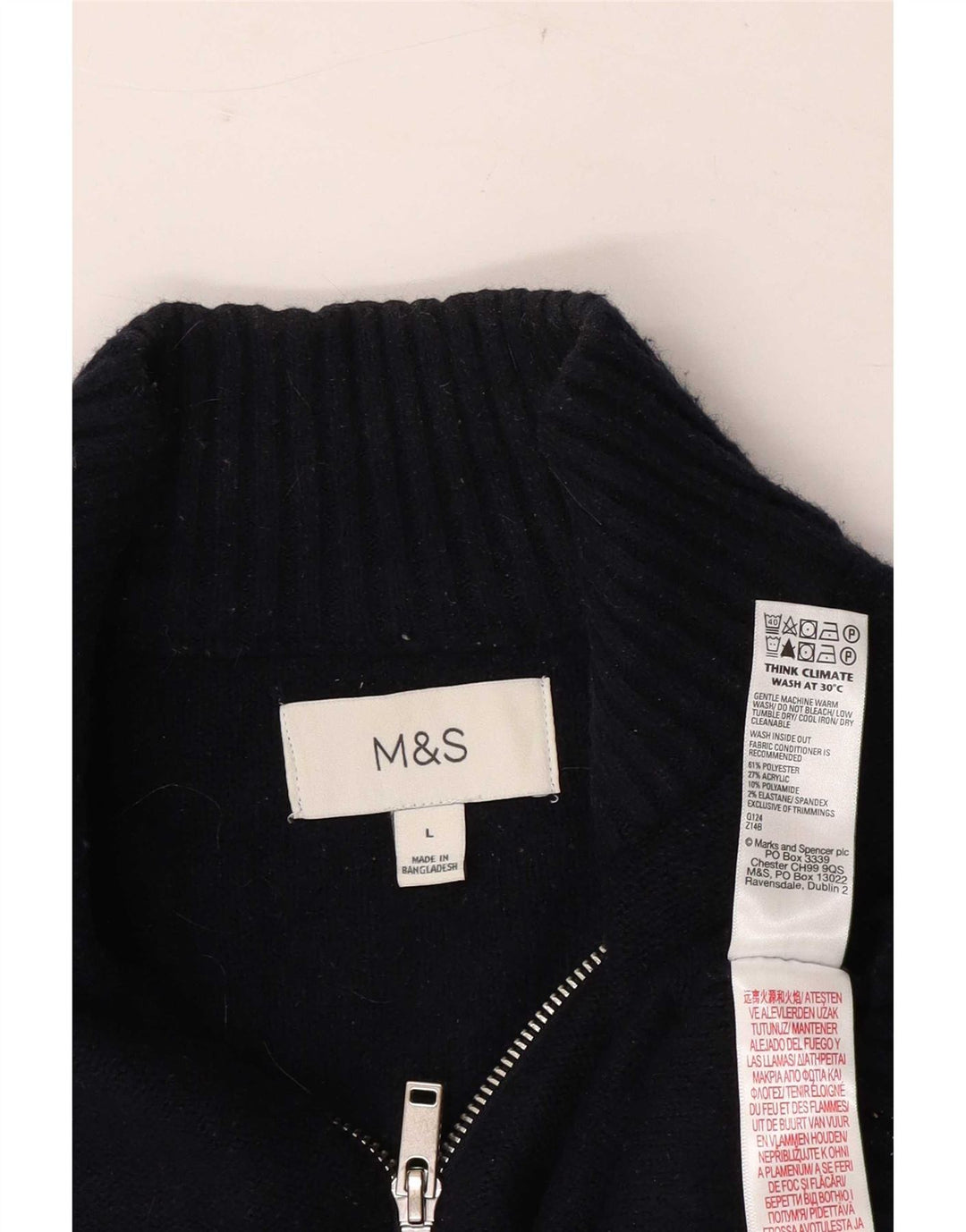 Marks & Spencer Herren-Pullover mit Reißverschluss am Hals, groß, marineblau gestreift