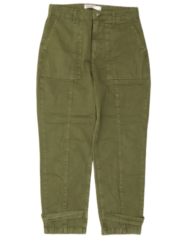 Zara Damen High Waist Tapered Chino Hose EU 34 2XS W24 L24 Grün