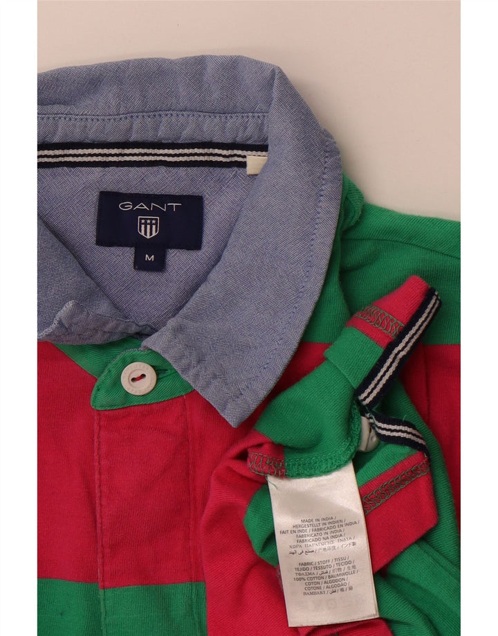 Gant Herren-Langarm-Rugby-Poloshirt aus mittelgrün gestreifter Baumwolle