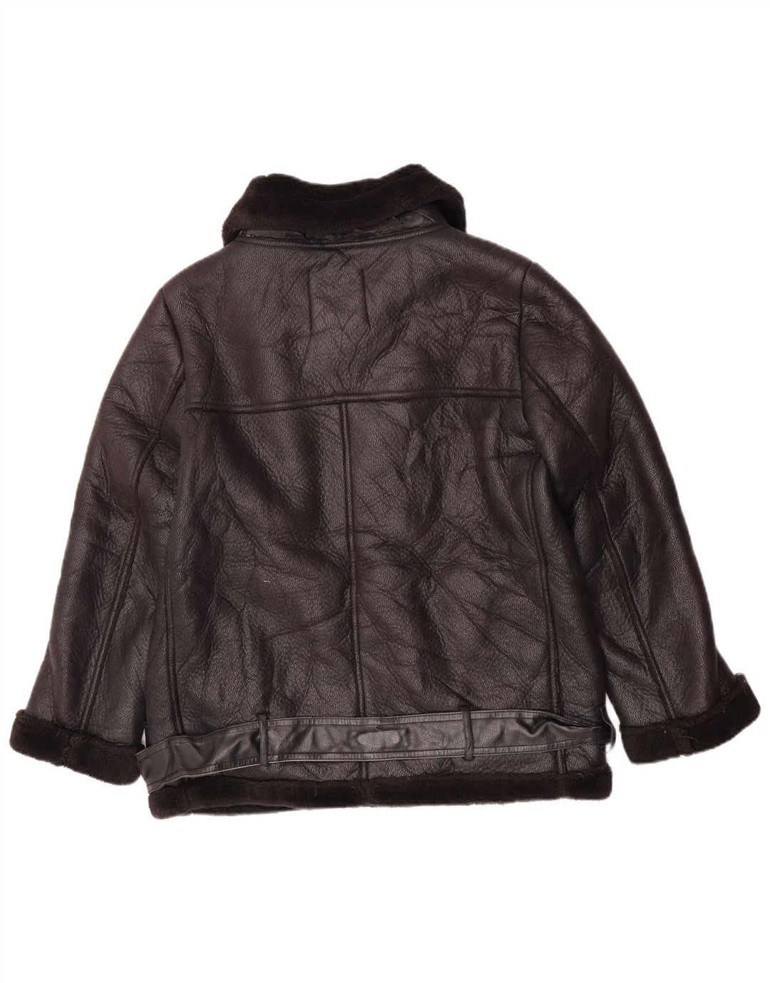 Zara Damen Kunstleder-Sherpa-Jacke UK 14 Mittelschwarzes Polyurethan