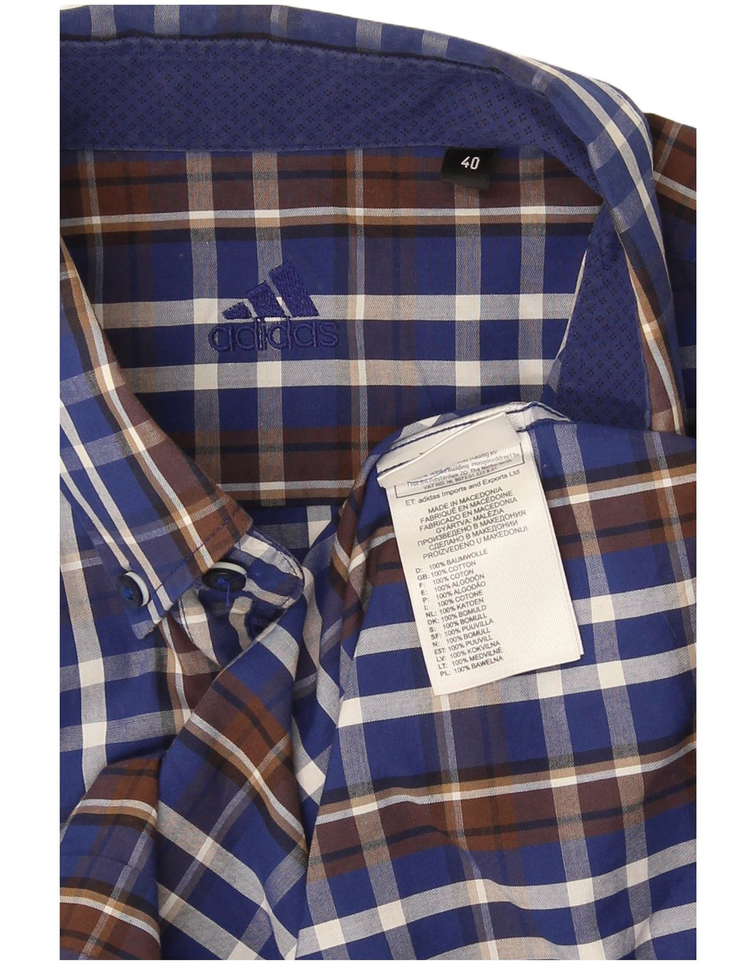 Adidas Herren-Hemd, Größe 40, mittelblau, kariert, Baumwolle