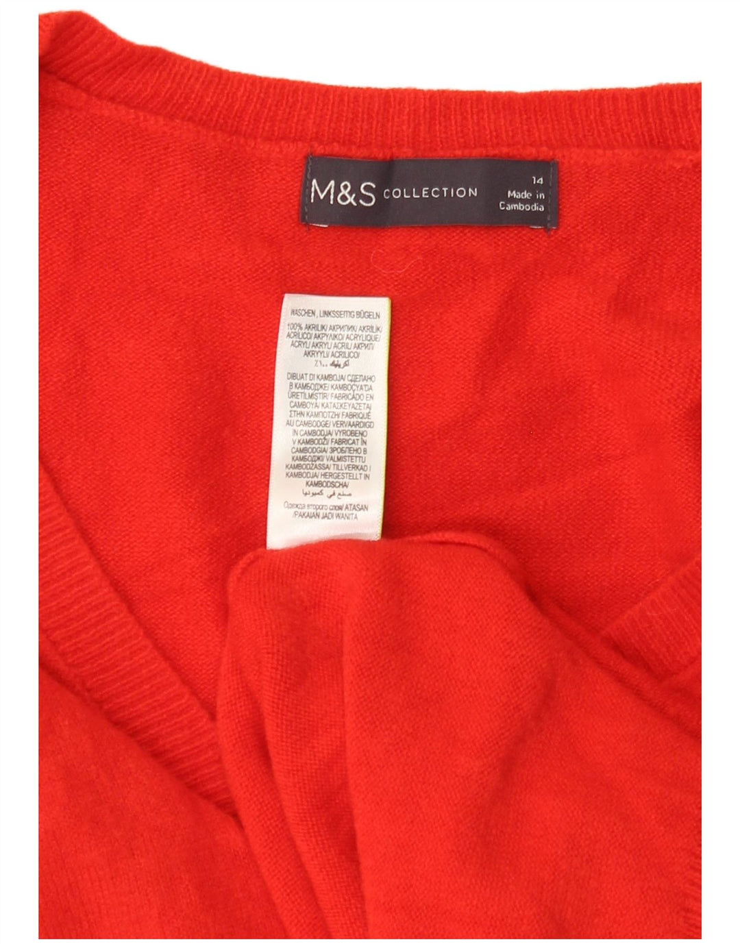 Marks & SPENCER Damen-Pullover mit V-Ausschnitt, Gr. 14, großes rotes Acryl