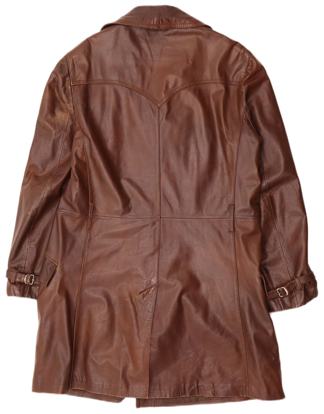 Vintage Herren Zweireihiger Ledermantel UK 38 Mittelbraun