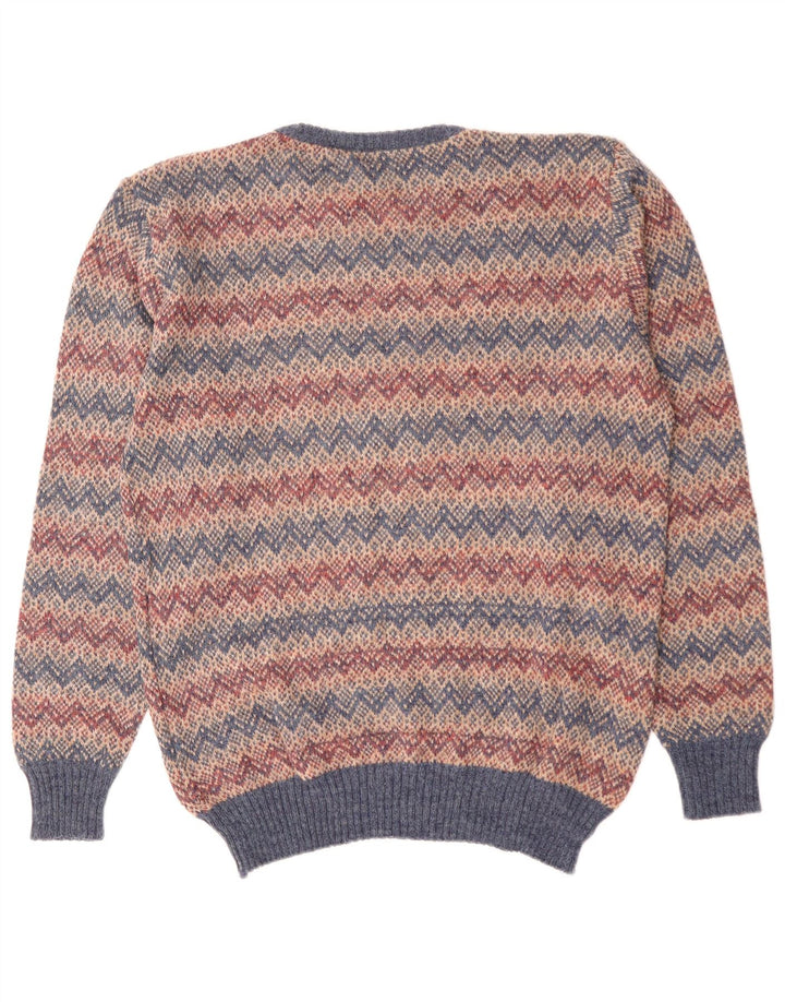 VINTAGE Herren-Pullover mit Rundhalsausschnitt, mittelbraunes Chevron-Acryl