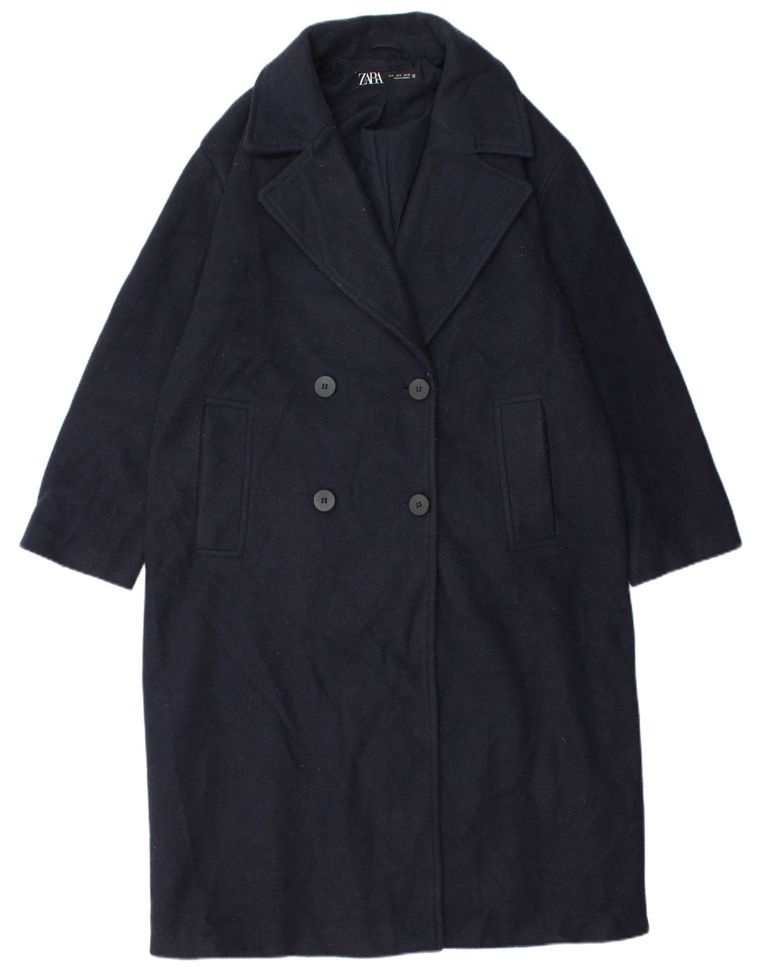Zweireihiger Herrenmantel von Zara, UK 36, Größe S, Marineblau, Polyester