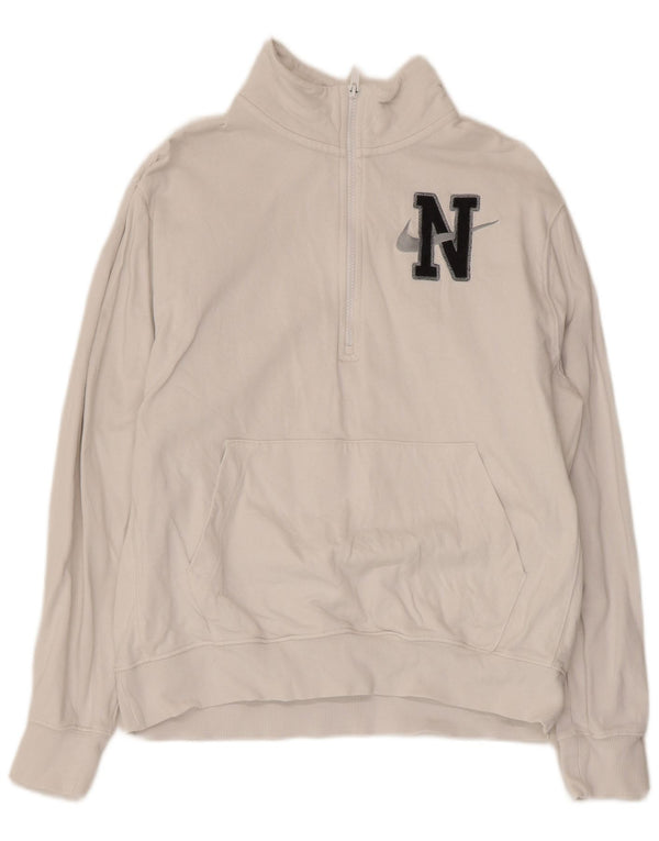 Nike Damen-Sweatshirt mit grafischem Reißverschluss und Rundhalsausschnitt, UK 14, mittelweiße Baumwolle