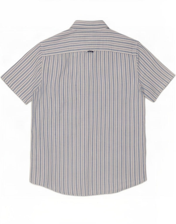 Crew Clothing Damen Kurzarmhemd UK 18 XL Blau gestreiftes Leinen