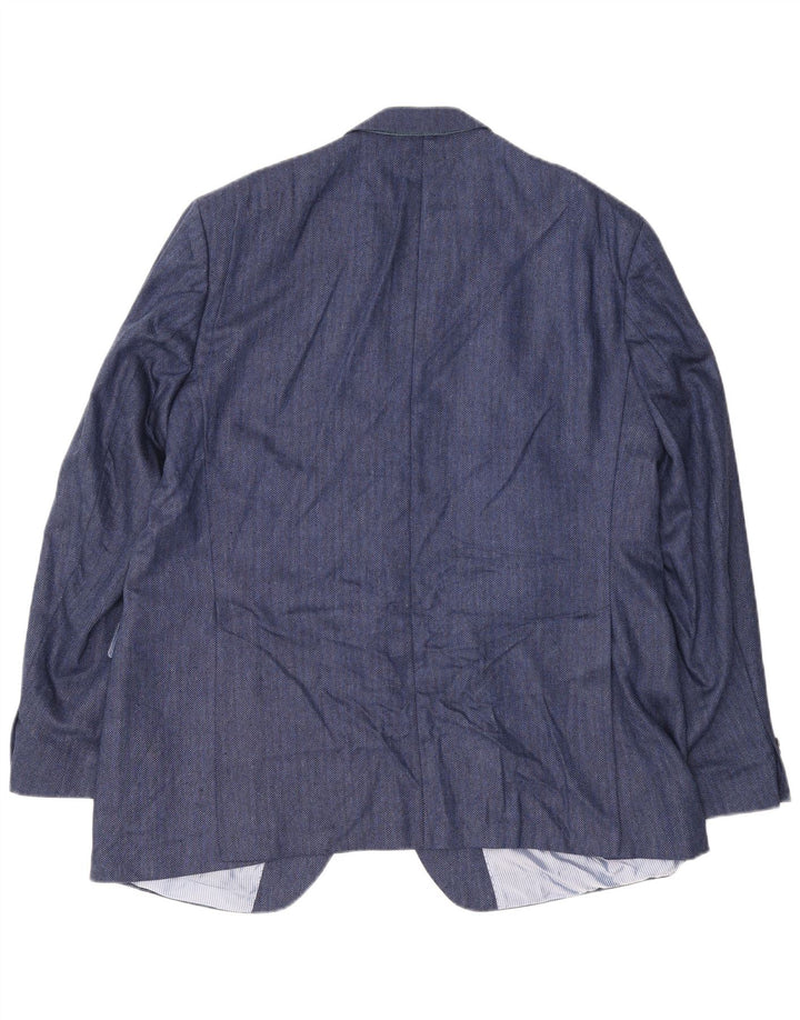 Guy Laroche Herren 2-Knopf-Blazerjacke UK 42 XL Marineblaue Herringbone-Seide