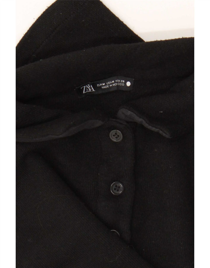 Zara Womens Crop Polo Shirt UK 14 Medium Black