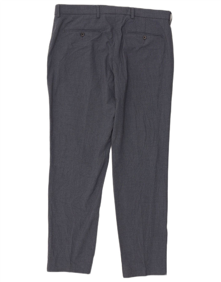 Marks & Spencer Herren-Anzughose in normaler Passform, W36 L31, blauer Hahnentrittmuster