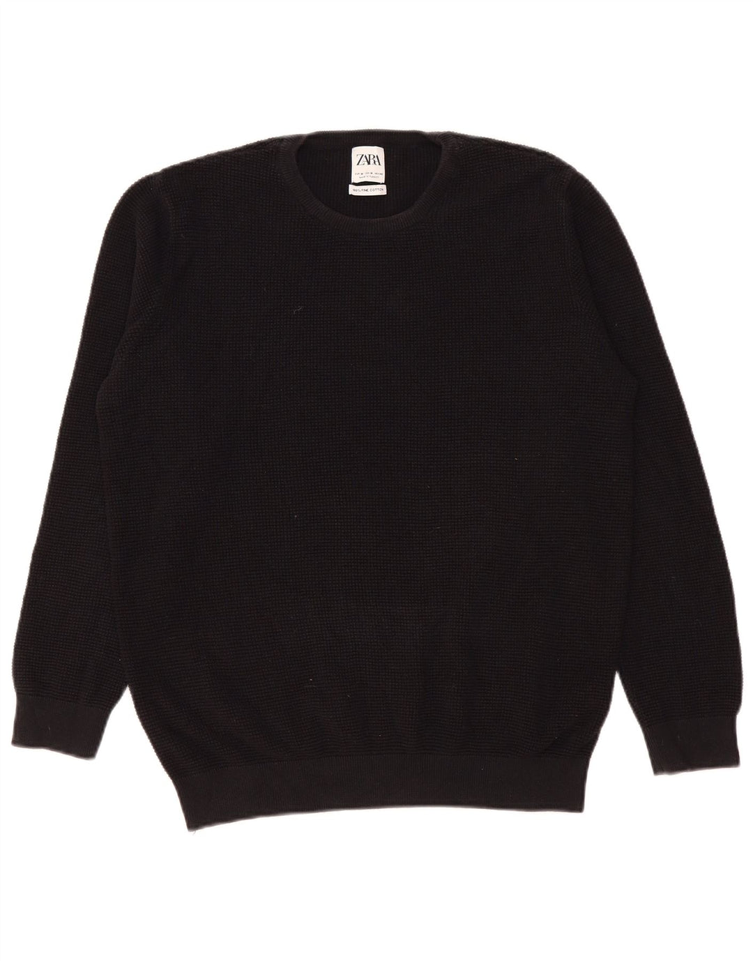 Zara Herren-Pullover mit Rundhalsausschnitt, mittlere schwarze Baumwolle