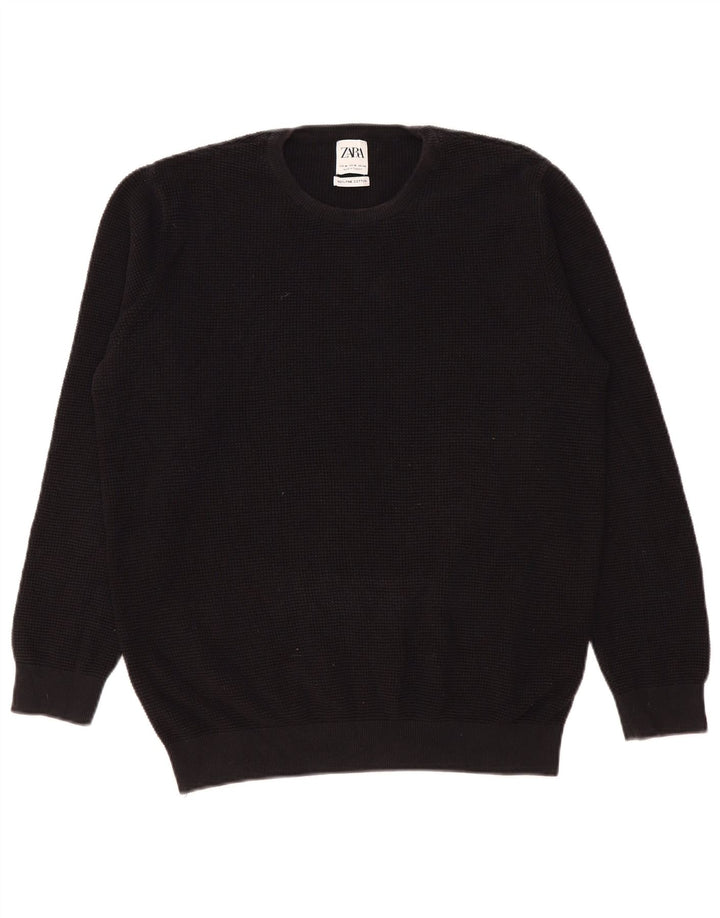 Zara Herren-Pullover mit Rundhalsausschnitt, mittlere schwarze Baumwolle