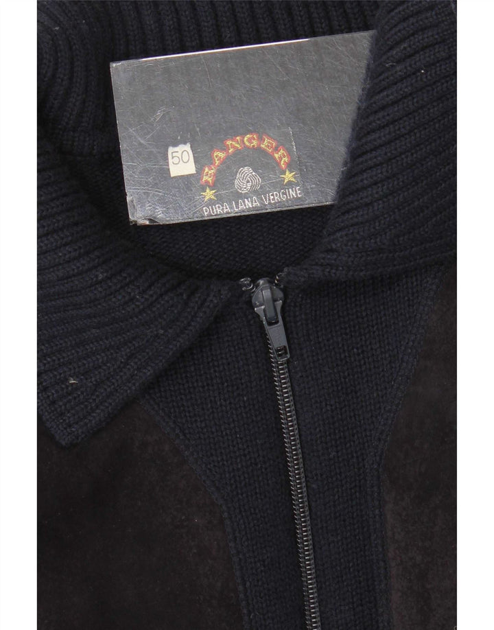 Ranger Herren-Strickjacke, IT 50, mittleres Marineblau, Colourblock-Schurwolle