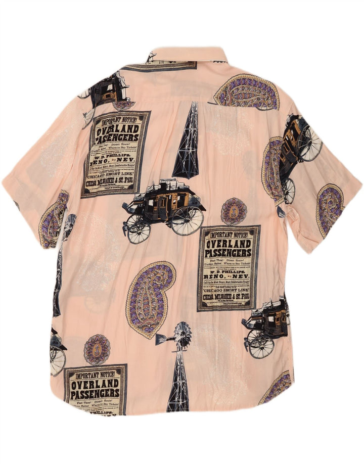 VINTAGE Herren-Kurzarmshirt mit abstraktem Muster XL, rosa Patchwork-Viskose