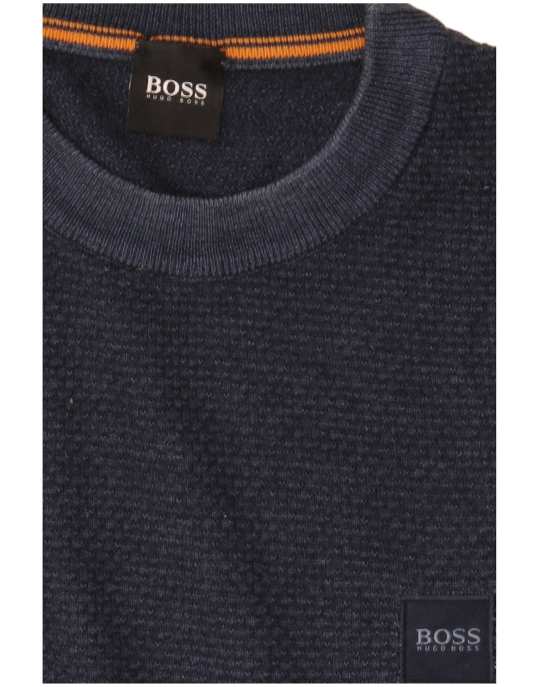 Hugo Boss Herren-Pullover mit Rundhalsausschnitt, mittlere marineblaue Schurwolle