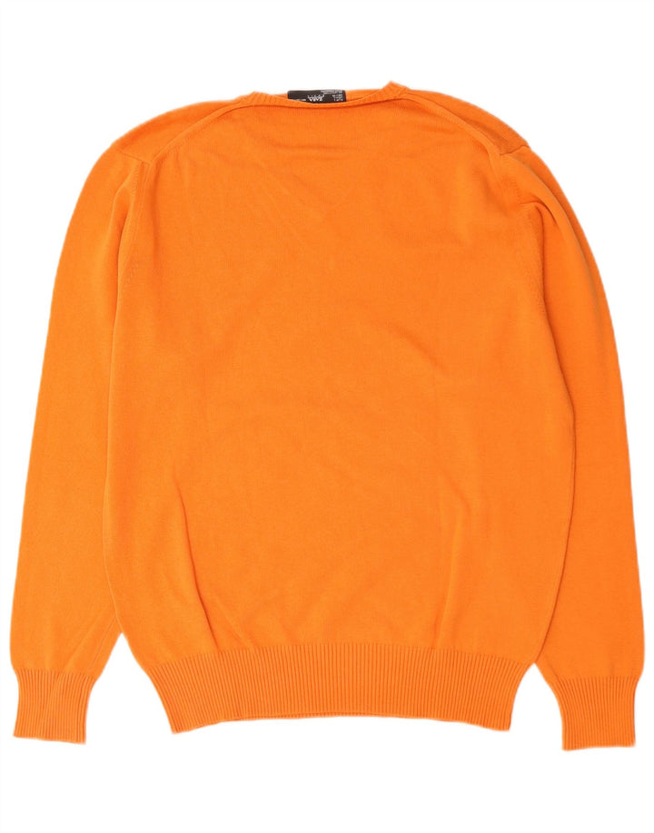 Zara Herren-Pullover mit V-Ausschnitt, groß, orange Baumwolle