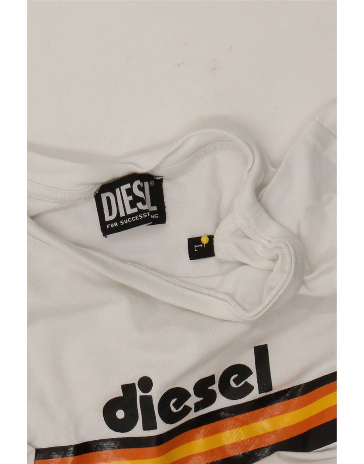 Diesel Damen Grafik T-Shirt Top UK 14 Large Weiß