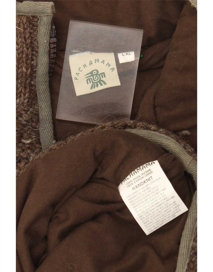Pachamama Herren-Pullover mit Reißverschluss am Hals, große braune Wolle