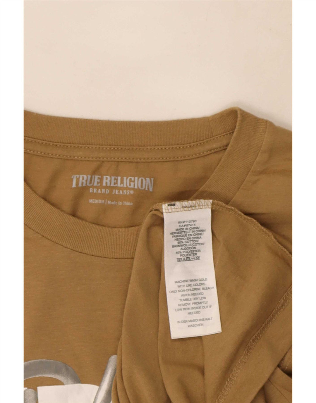 True Religion Herren-T-Shirt mit Grafik, mittelbeige Baumwolle