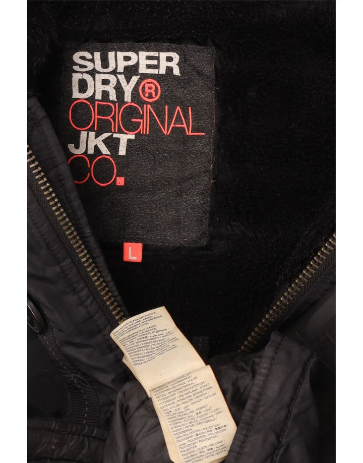 Superdry Herren-Parka mit Kapuze, UK 40, Größe L, schwarzes Nylon