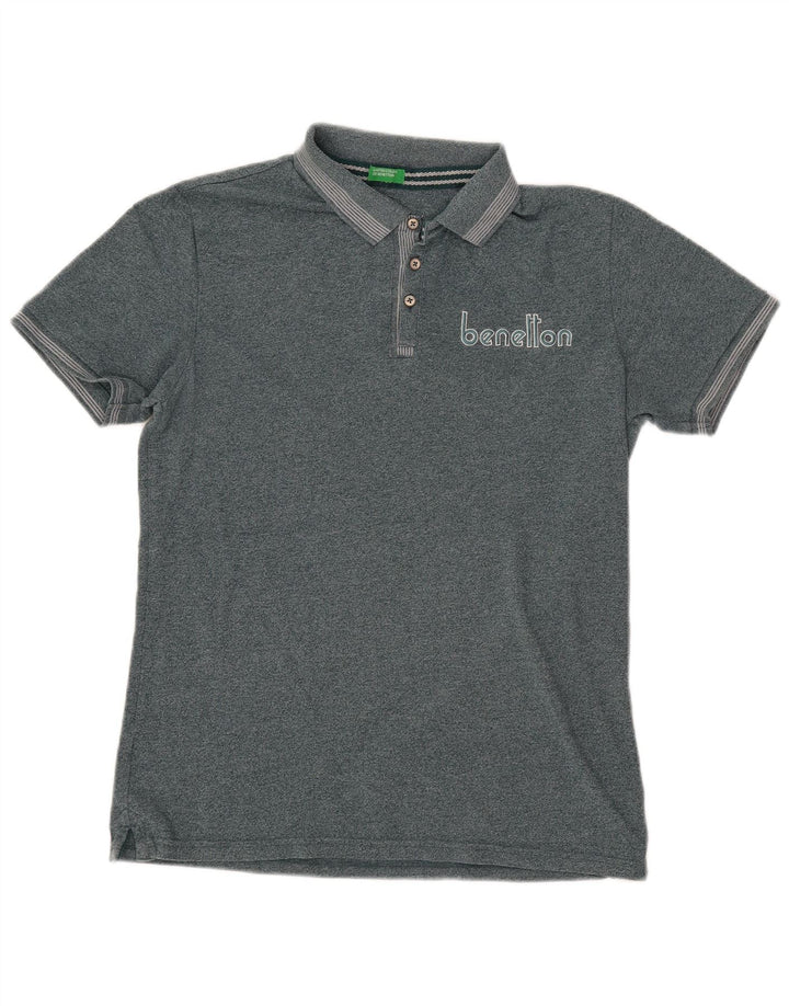 Benetton Herren-Poloshirt mit Grafik, mittelgrün meliert