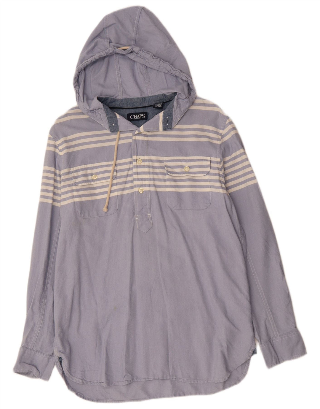 CHAPS Herren-Kapuzenpullover-Shirt aus mittelblauer, gestreifter Baumwolle