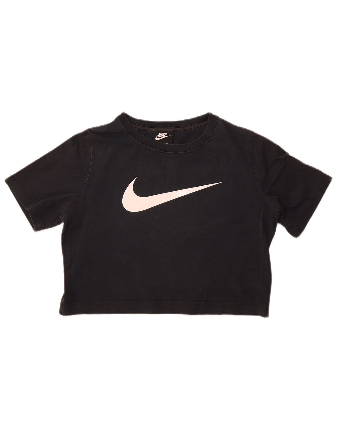 Nike Damen Crop Graphic T-Shirt Top UK 14 Mittelschwarze Baumwolle