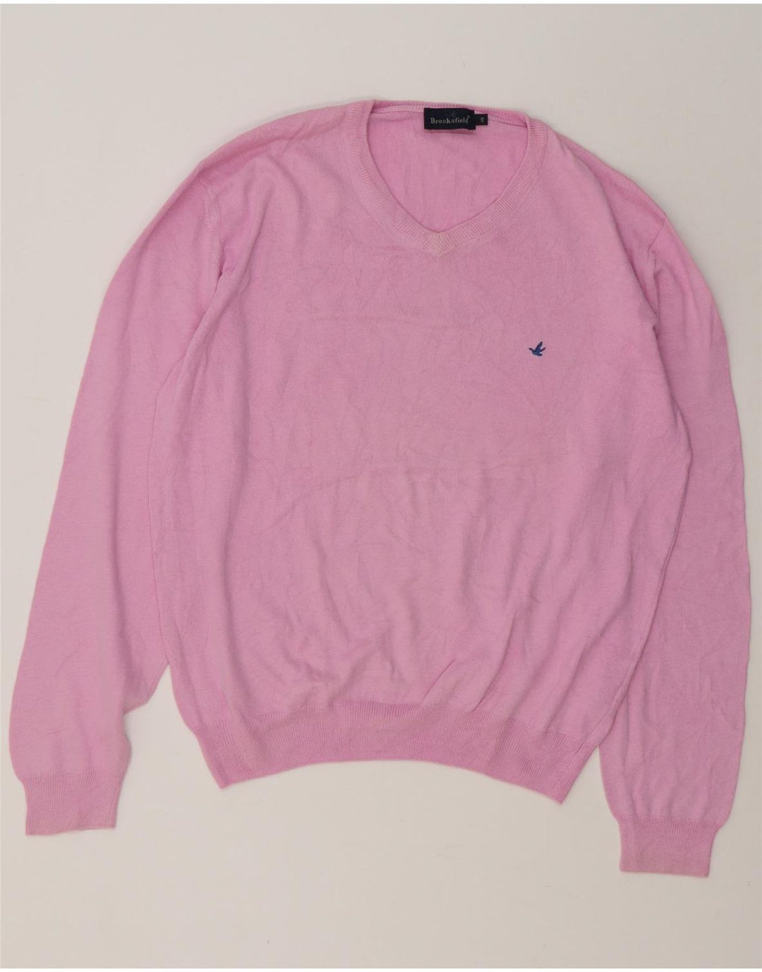 Brooksfield Herren-Pullover mit V-Ausschnitt IT 48 Mittelrosa Baumwolle
