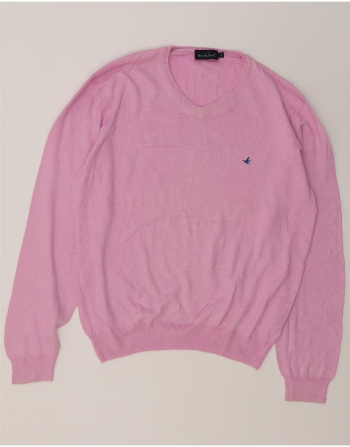 Brooksfield Herren-Pullover mit V-Ausschnitt IT 48 Mittelrosa Baumwolle