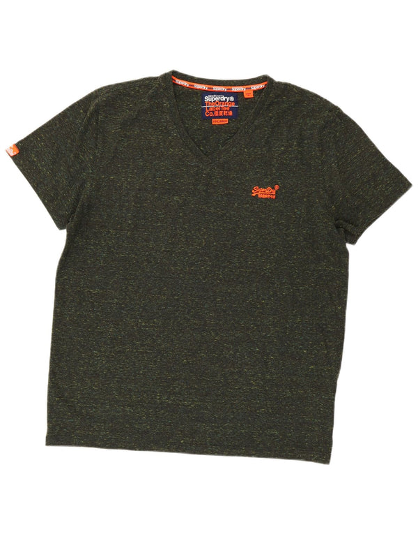 Superdry Herren T-Shirt Top 2XL Khaki gefleckte Baumwolle