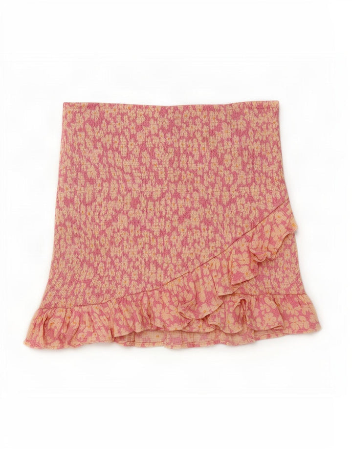 Zara Damen Mini-Rüschenrock, klein, W26, rosa geblümt