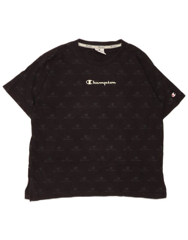 CHAMPION Übergroßes Grafik-T-Shirt für Damen, UK 10, Größe S, Schwarz, Baumwolle