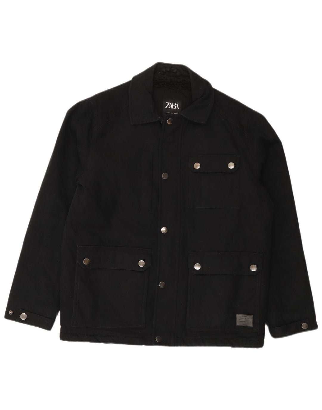 Zara Herren-Utility-Jacke UK 38 Mittelschwarze Baumwolle