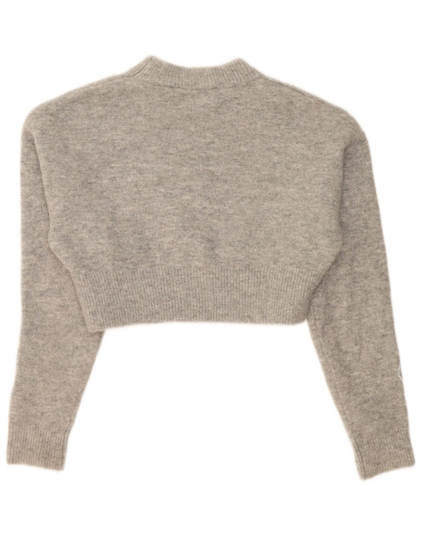 Zara Damen Crop Crew Neck Pullover Pullover UK 10 Small Grau meliert