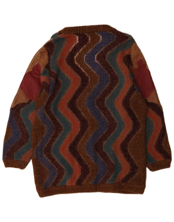 Vintage Damen Cardigan Pullover UK 18 XL Braun Colourblock Wolle