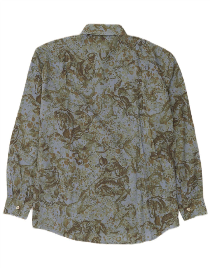 Vintage Herrenhemd Kleines grünes Viskose-Tiermuster