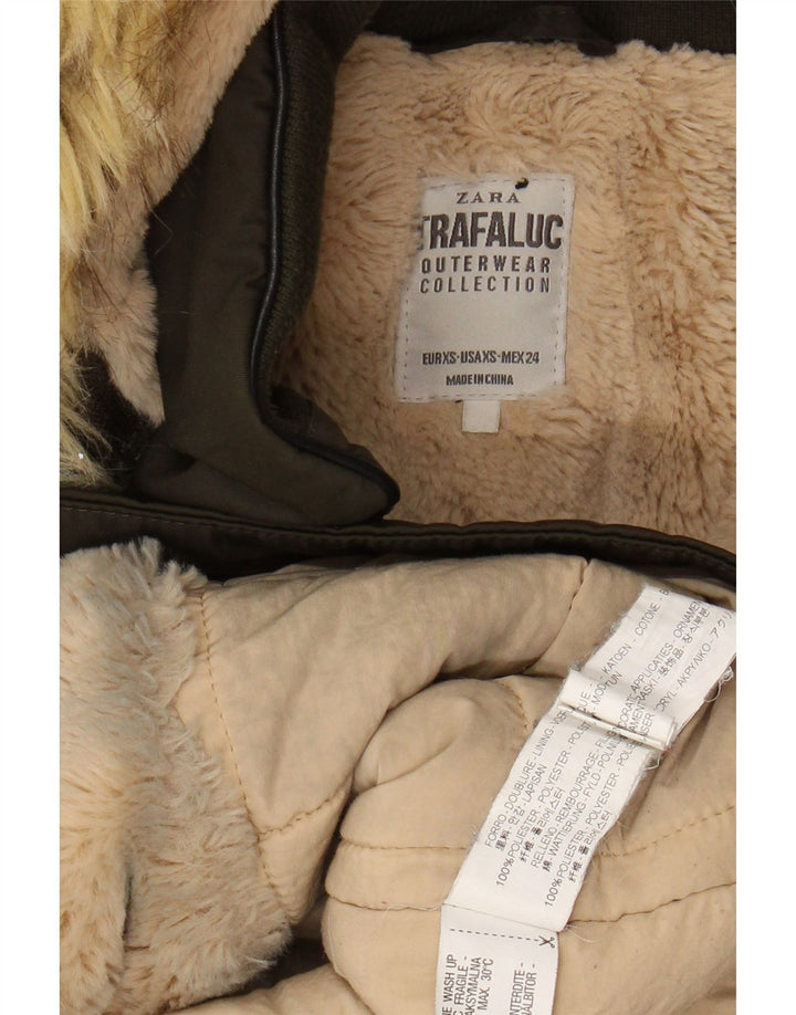 ZARA Womens Hooded Parka Jacket UK 6 XS Khaki Vintage Zara and Second-Hand Zara from Messina Hembry 
