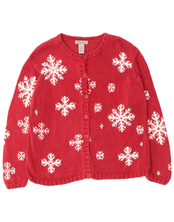 Eddie Bauer Damen Strickjacke Pullover UK 16 Large Red Fair Isle Ramie