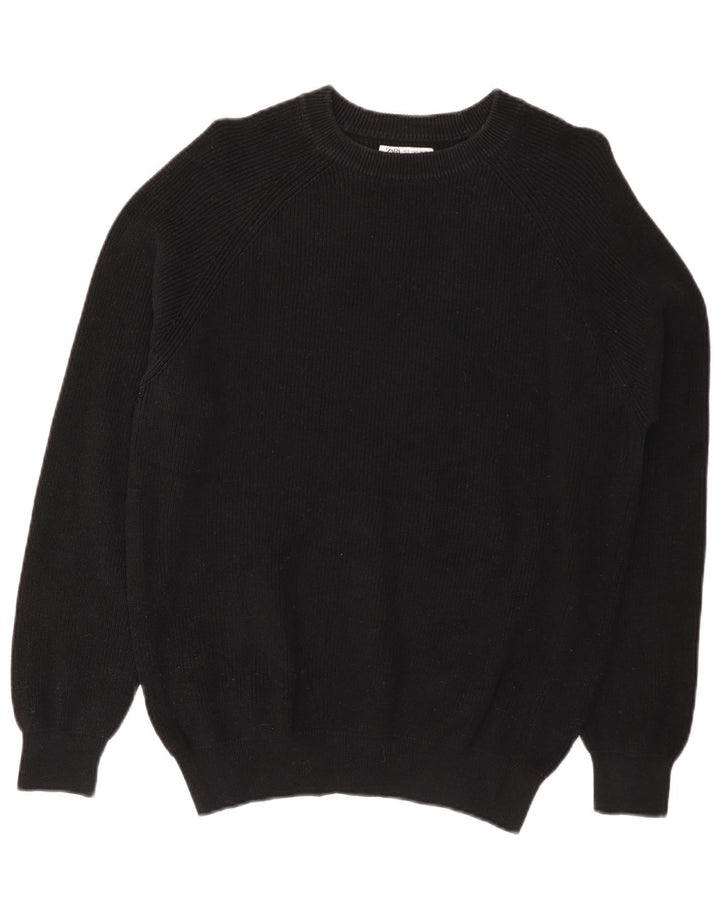 Zara Herren-Pullover mit U-Boot-Ausschnitt, Größe S, schwarze Baumwolle