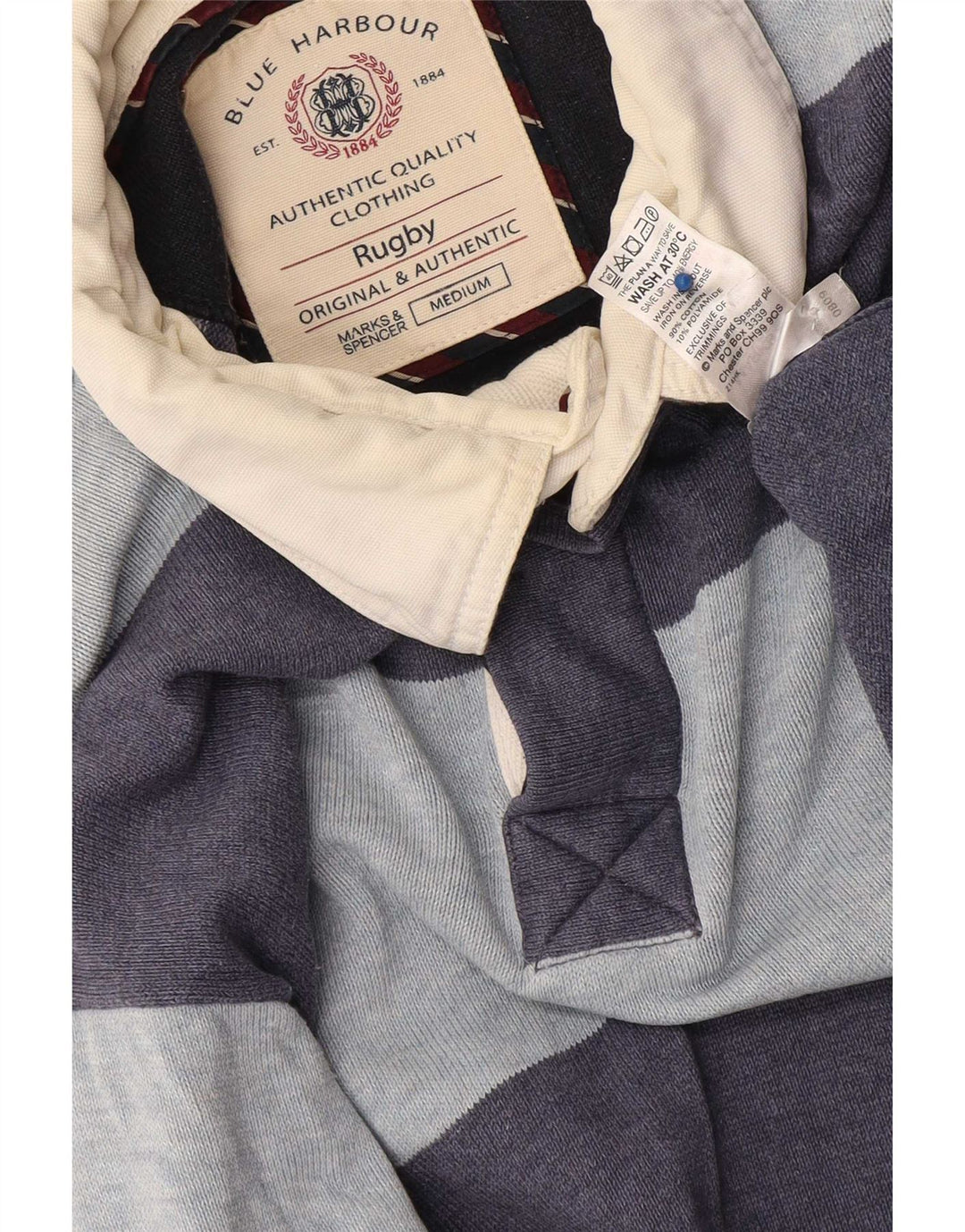 Marks & Spencer Herren Blue Harbour Rugby-Poloshirt Mittelblau gestreift