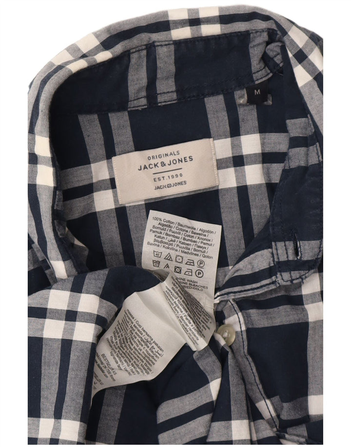 Jack & Jones Herren-Kurzarmhemd aus mittelblauer, karierter Baumwolle