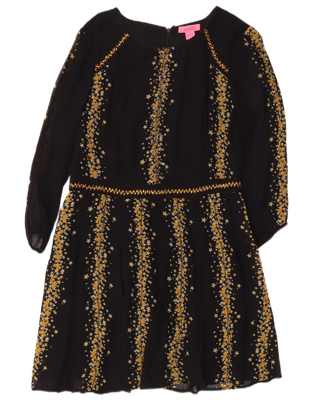 MONSOON Damen-Kleid mit abstraktem Muster, 3/4-Ärmel, A-Linie, Gr. 12, Mittelschwarz