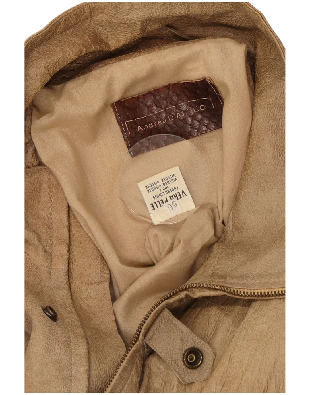 ANDREA D'AMICO Herren Leder Racer Jacke IT 56 XL Beige Leder