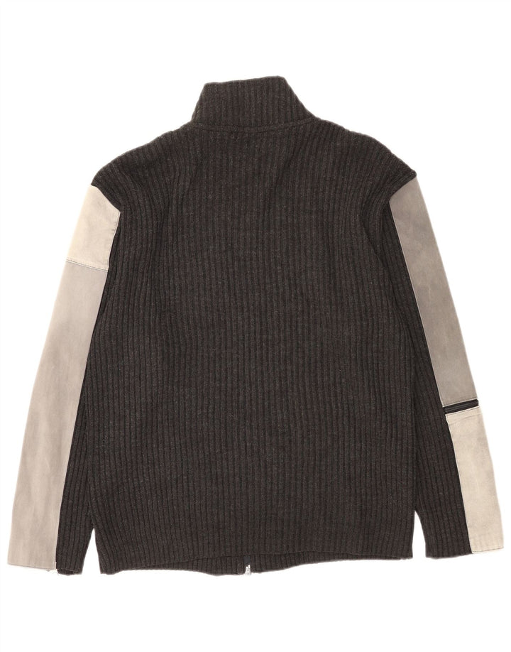 Sasch Herren-Cardigan-Pullover XL Graues Farbblock-Acryl