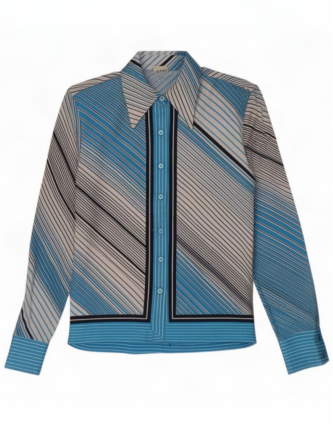 Vintage Damen-Shirt IT 46, groß, blau gestreift, Polyester