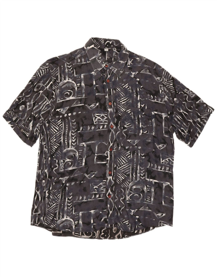 VINTAGE Mens Short Sleeve Shirt XL Grey Geometric