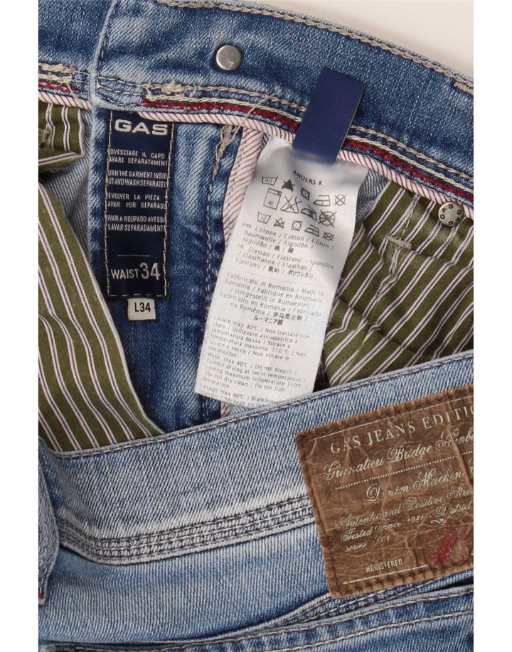Gas Herren Distressed Slim Jeans W34 L34 Blaue Baumwolle