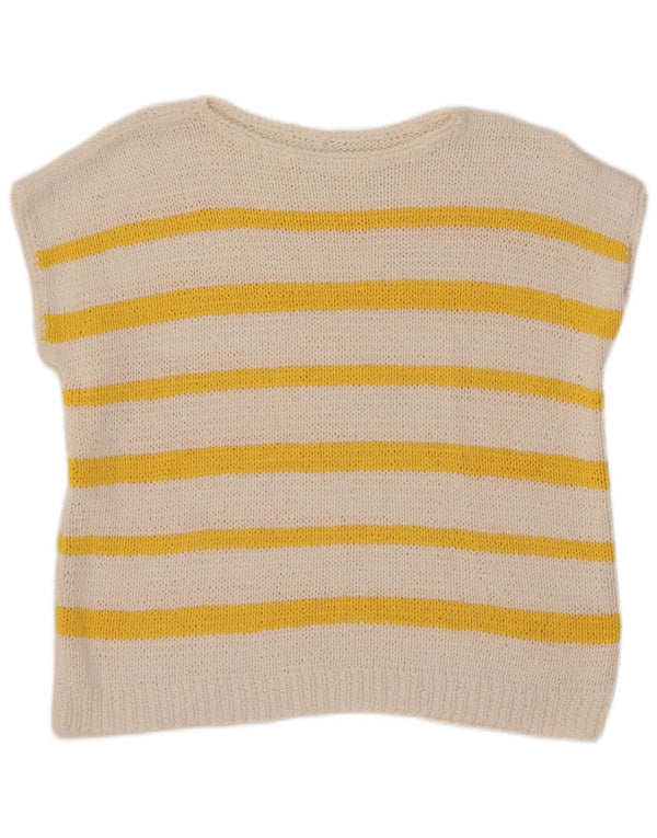 Vintage Damen Pullover mit U-Boot-Ausschnitt, Gr. 16, groß, weiß gestreift